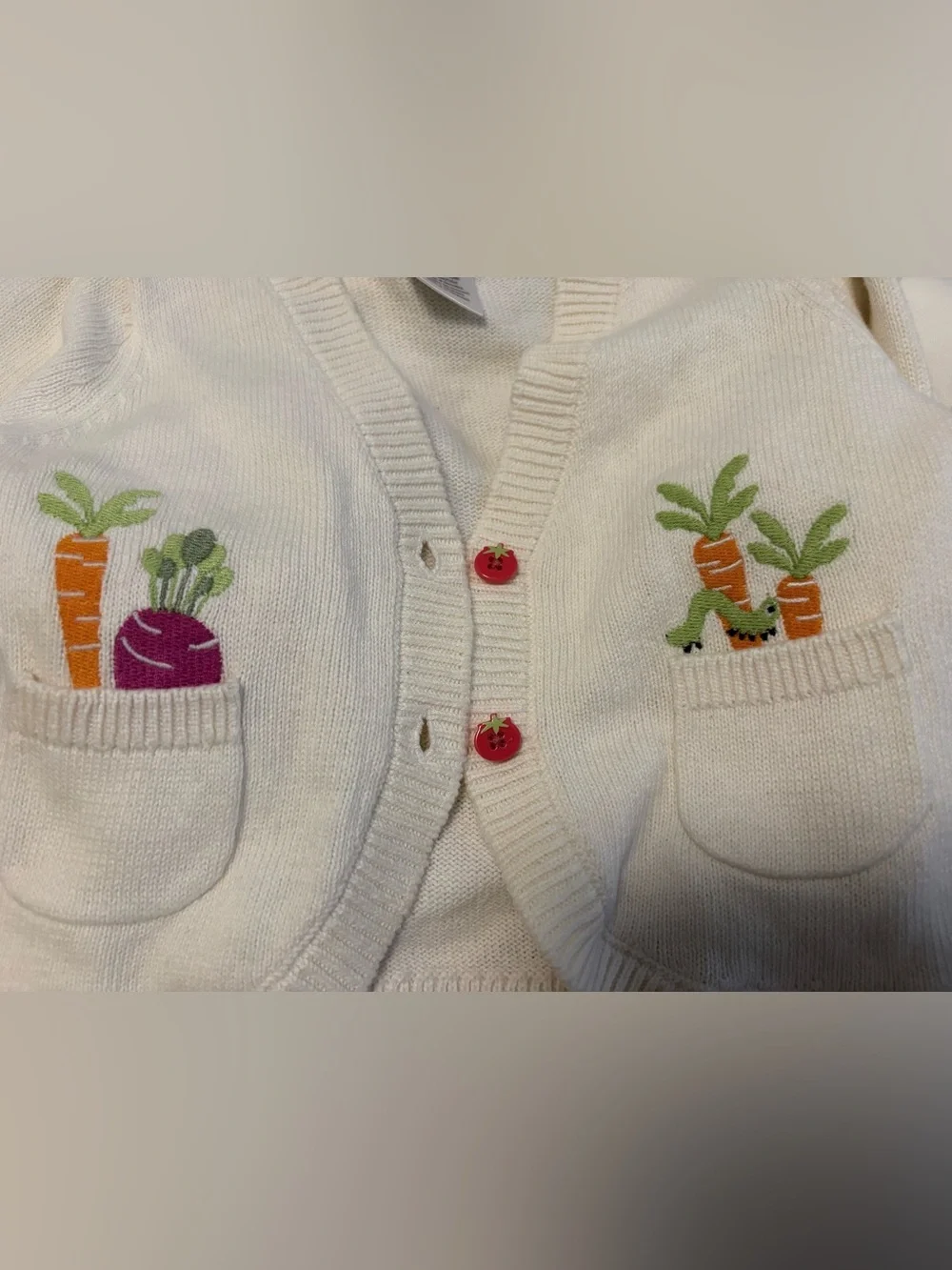 Gymboree Cream Cardigan and Vegetable Print Dress with Purple Stripe Bodice